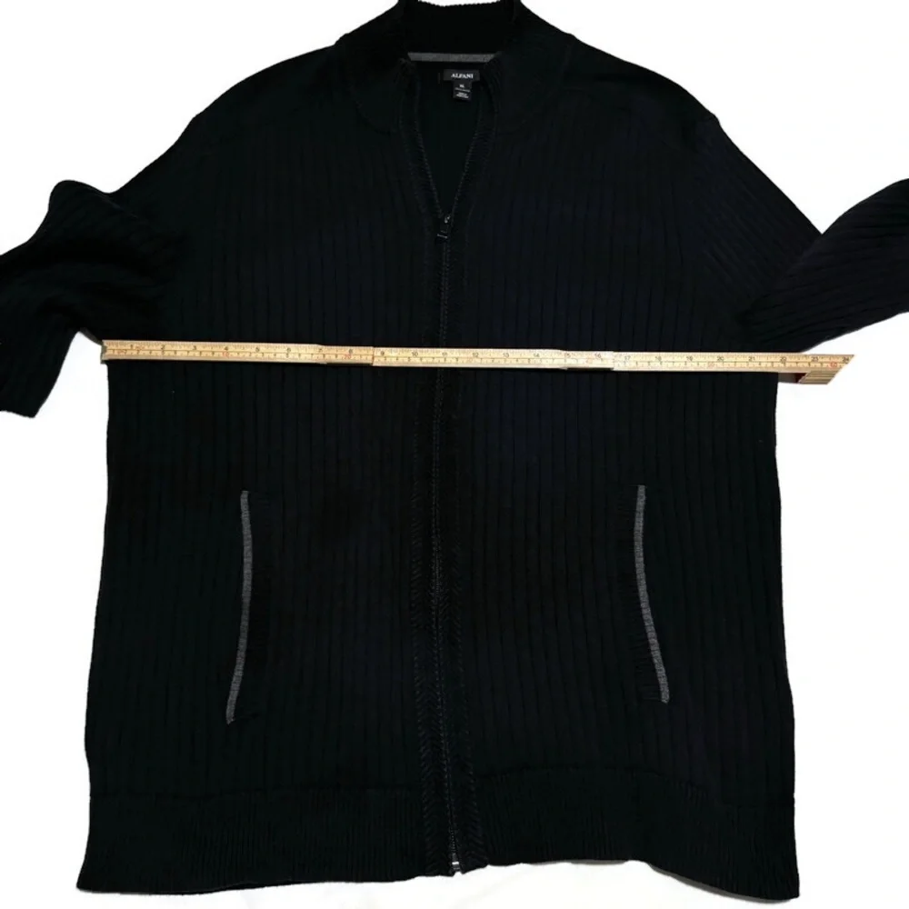 ALFANI RIBBED FULL ZIP BLACK COTTON MEN’S CARDIGAN SWEATER
